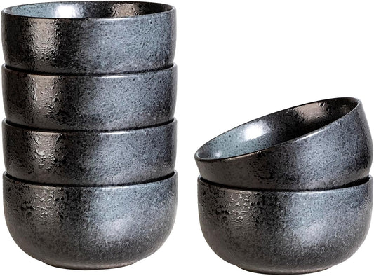 S&Q'S CERAMICS Ceramic Small Bowls for Kitchen, Set of 6, 9 ounces Ice Cream Bowls, Small Serving Bowls for Soup, Dipping, Condiments, Side Dishes, Snack, Prep (Black and Grey