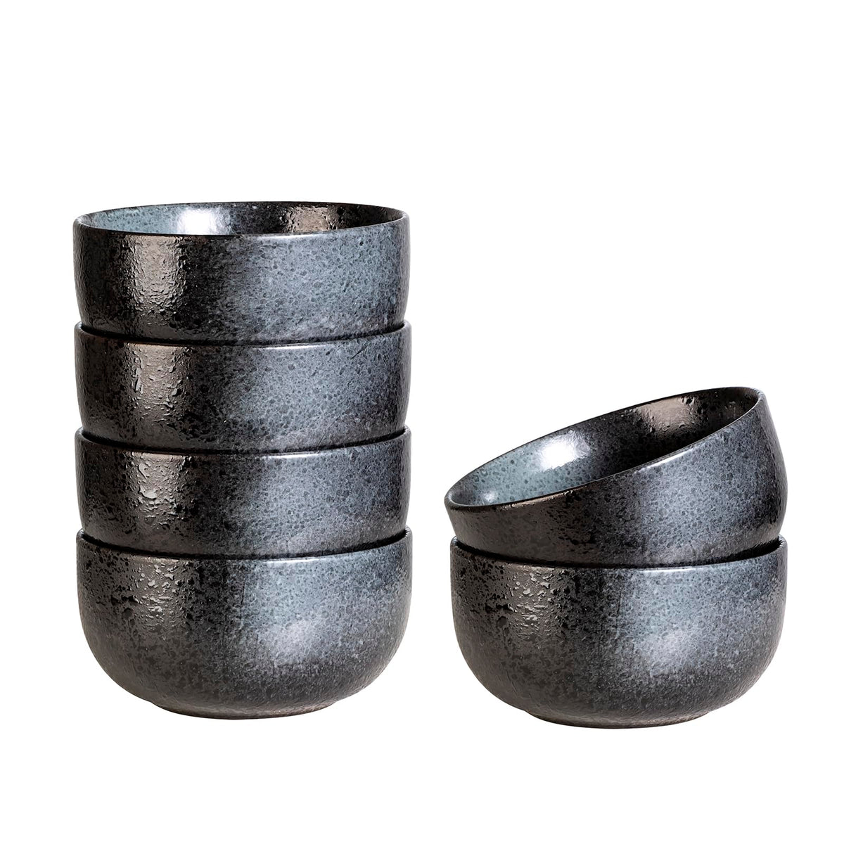 S&Q'S CERAMICS Ceramic Small Bowls for Kitchen, Set of 6, 9 ounces Ice Cream Bowls, Small Serving Bowls for Soup, Dipping, Condiments, Side Dishes, Snack, Prep (Black and Grey