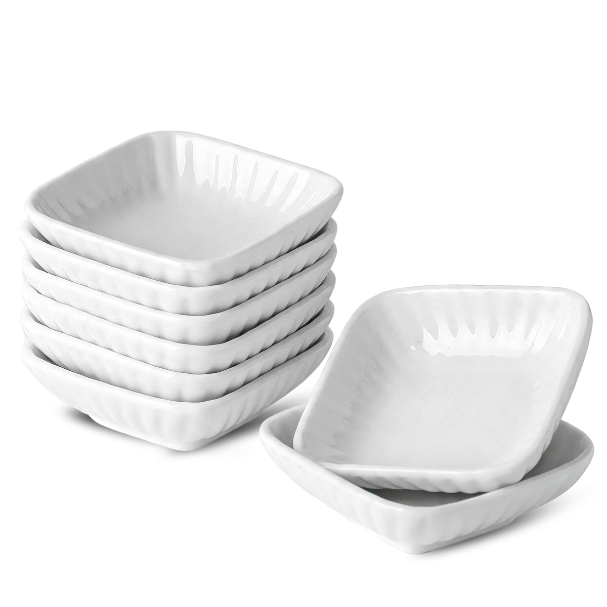 UIBFCWN 20Pack Ceramic Dip Bowls Set, 2.3oz White Dipping Sauce Bowls/Dishes for Tomato Sauce, Soy Sauce Dish, Square Side Dishes, Mini Appetizer Plates for Condiment