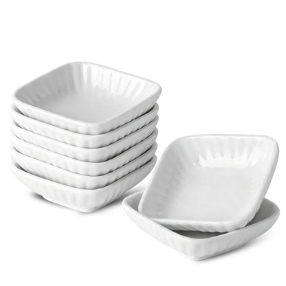 UIBFCWN 20Pack Ceramic Dip Bowls Set, 2.3oz White Dipping Sauce Bowls/Dishes for Tomato Sauce, Soy Sauce Dish, Square Side Dishes, Mini Appetizer Plates for Condiment