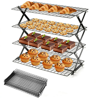 2-Tier Collapsible Cooling Racks, Detachable Wire Cooling Rack Stackable Drying Rack for Cookie Bread Pizza Baking, Fruits, Snacks Perfect for Outdoor Camping