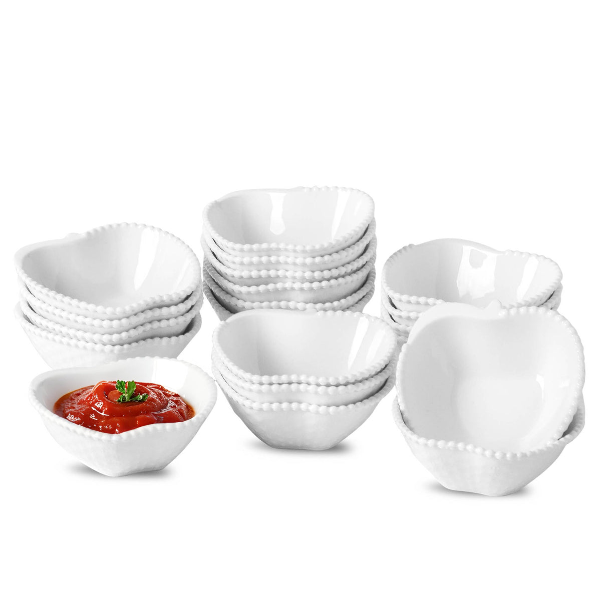 UIBFCWN 20Pack Ceramic Dip Bowls Set, 2.3oz White Dipping Sauce Bowls/Dishes for Tomato Sauce, Soy Sauce Dish, Square Side Dishes, Mini Appetizer Plates for Condiment