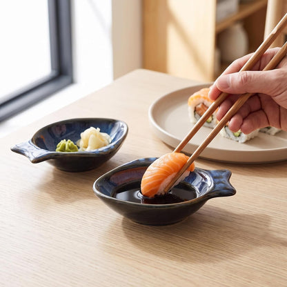 CALLARON 2Pcs Ceramic Dipping Bowl - 4.3 inch Fish Shape Sauce Dishes, 2 Oz Porcelain Serving Bowl, Small Bowl Dish for Appetizer, Sushi Soy Sauce, Snack, Seasoning, Dishwasher Safe