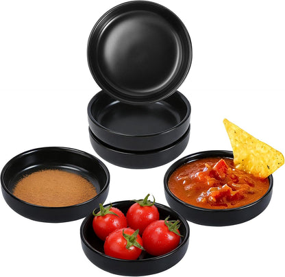6 Pack 3.5 Inch Dipping Bowls Black Porcelain Ceramic