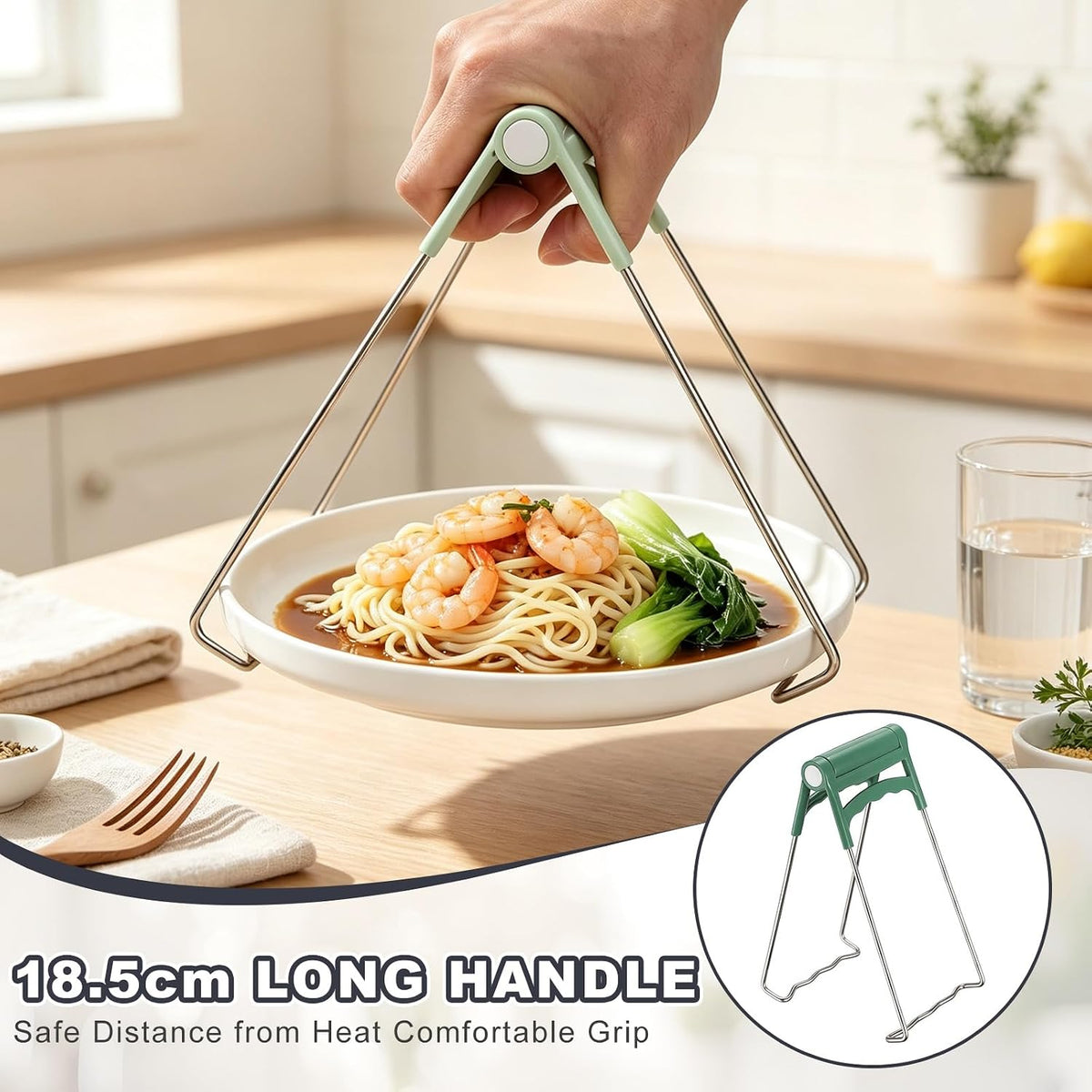 METALLIXITY Hot Plate Gripper Stainless Steel Silicone Non-Slip Dark Green