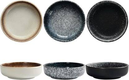 Ceramic Soy Sauce Dish set, Dipping Bowls Set of 6, Chip and Dip Bowls, Japanese Style 3 oz Round Small Dish for Dipping Sushi Tomato Soy Sauce Dish Condiment Finger Dishes
