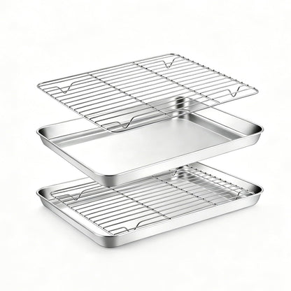 Onader 2 Pack 16x12 Inch Stainless Steel Baking Sheet and Wire Cooling Rack