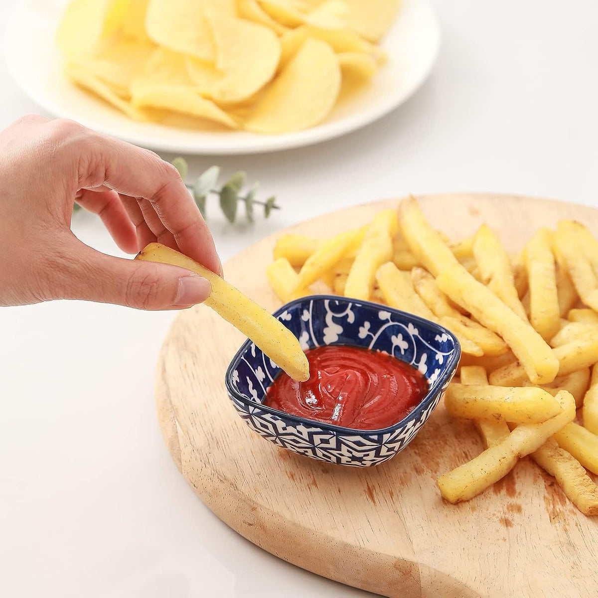 Selamica Ceramic 2.6 OZ Square Dipping Bowl Set, Set of 6, Vintage Blue