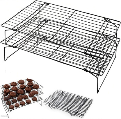 2-Tier Collapsible Cooling Racks, Detachable Wire Cooling Rack Stackable Drying Rack for Cookie Bread Pizza Baking, Fruits, Snacks Perfect for Outdoor Camping