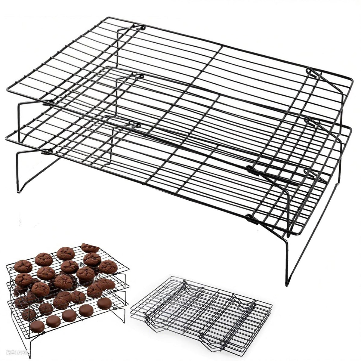 2-Tier Collapsible Cooling Racks, Detachable Wire Cooling Rack Stackable Drying Rack for Cookie Bread Pizza Baking, Fruits, Snacks Perfect for Outdoor Camping