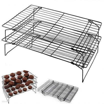 2-Tier Collapsible Cooling Racks, Detachable Wire Cooling Rack Stackable Drying Rack for Cookie Bread Pizza Baking, Fruits, Snacks Perfect for Outdoor Camping