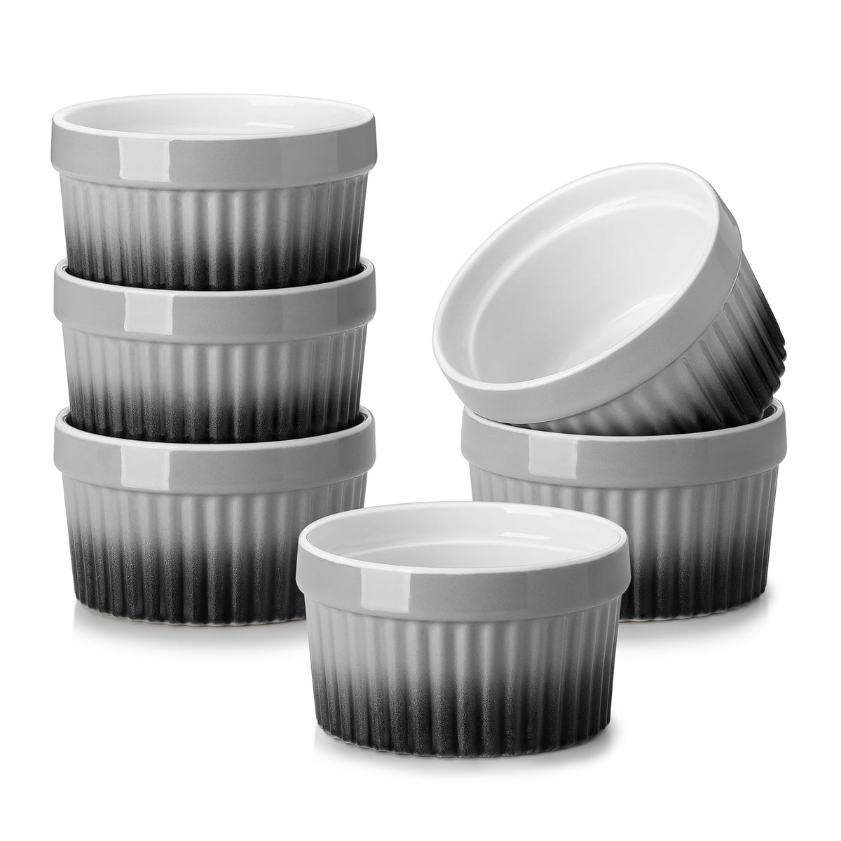 MALACASA Ramekins 4 oz Oven Safe, Porcelain, Set of 6, White
