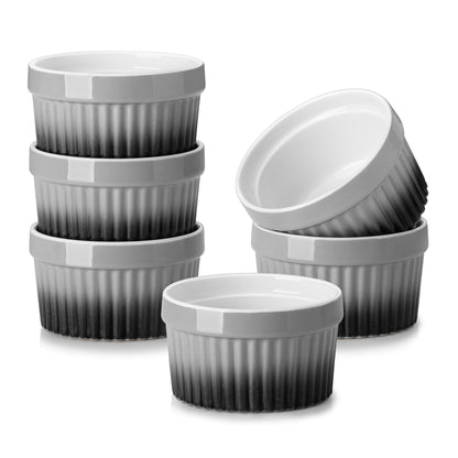 MALACASA Ramekins 4 oz Oven Safe, Porcelain, Set of 6, White