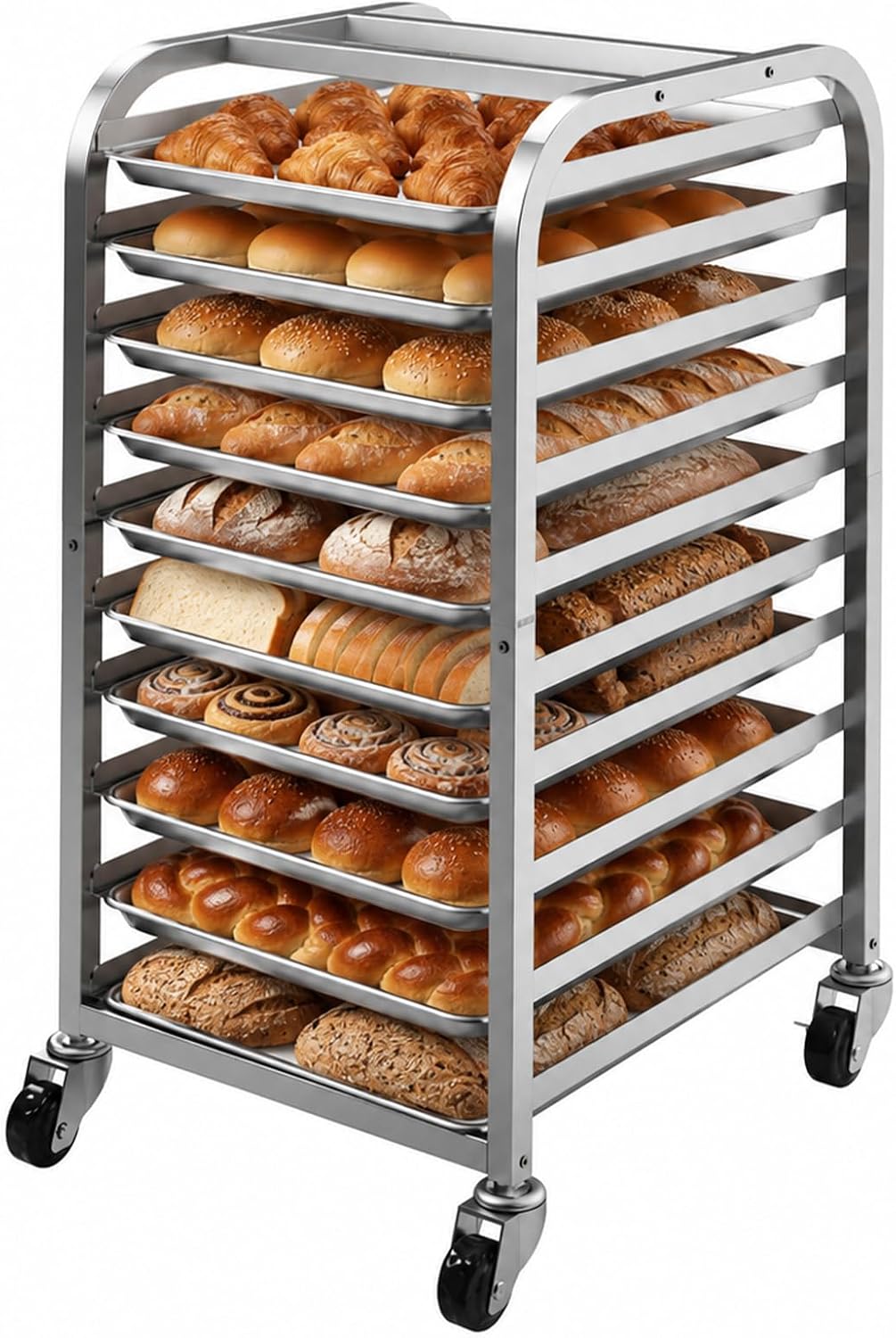 10-Tier Sheet Pan Rack with Wheels for Home Bakery Rolling Cart Fits 1/2 & 1/4 Sheet Pans, Commercial Grade Bread Cooling & Dough Proofing Rack for Bakers, Candle & Soap Makers
