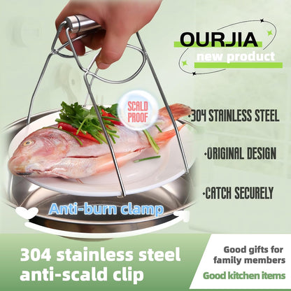 Stainless Steel Anti-Scalding Dish Plate Gripper Clips Tongs Clamp Holder for Moving Hot Plate or Bowls with Food Out from Instant Pot Microwave Oven, Gray