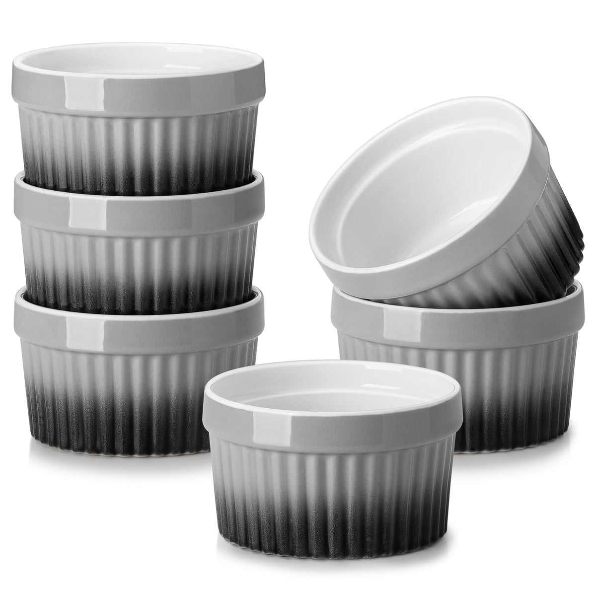 MALACASA Ramekins 4 oz Oven Safe, Porcelain, Set of 6, White