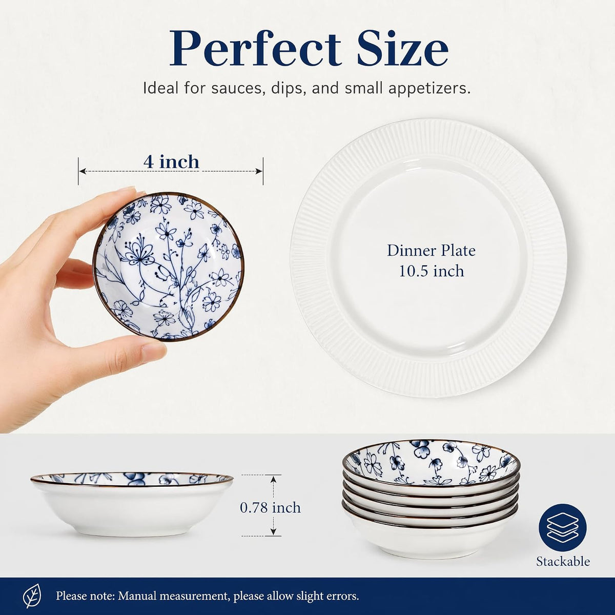 ZENFUN 12 Pcs Soy Sauce Dishes, Tiny Bowls, 3 oz Dipping Bowls for Condiment Sushi, Elegant Mini Bowl for Side Dish, Ketchup, Appetizer Plates, Ceramic, Blue and White