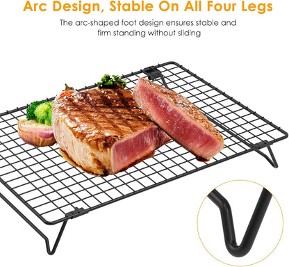2 Pack Cooling Racks for Cooking and Baking, 13.4 x 9.4 Inch 2-Tier Stackable Cookie Cooling Rack Tall Baking Racks, Carbon Steel Roasting Wire Rack for Baking, Grilling Making Jerky (Black)