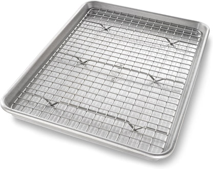 USA Pan Bakeware Quarter Sheet Baking Pan and Bakeable Nonstick Cooling Rack Set, Metal