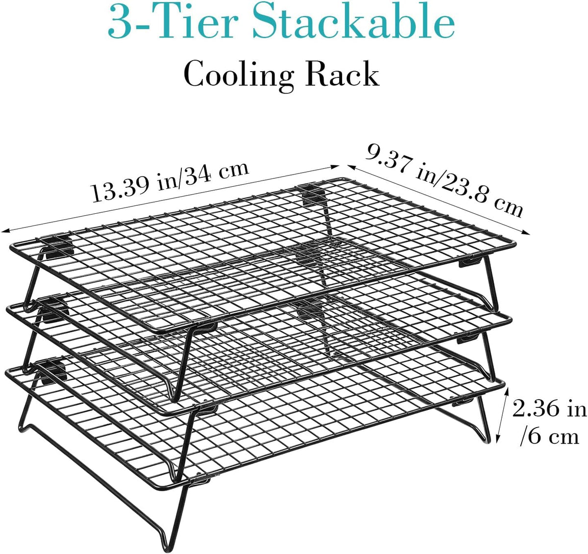 Kifmurase 3PCS Stackable Cooling Rack for Baking, 13.3 x 9.3 Inch Carbon Steel Wire Rack with Folding Legs for Cookie Cake Pizza Jerky, Multi-Use Bread Oven Racks for Cooking Roasting Drying Grilling