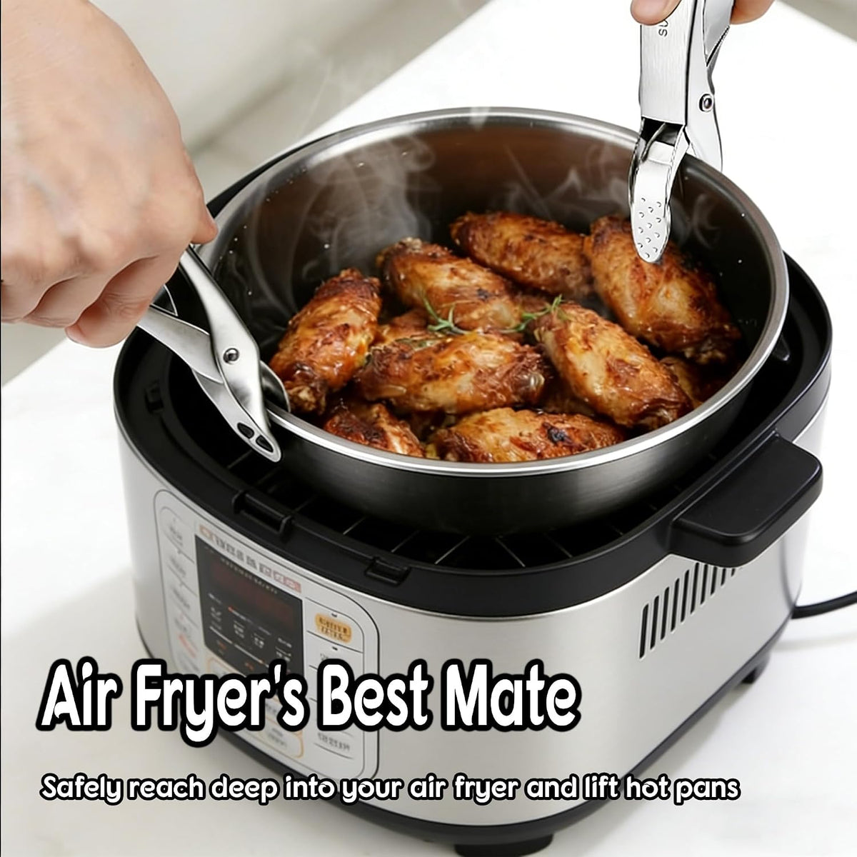 2 Pack Hot Plate Gripper Tongs - 304 Stainless Steel Anti-Scald - Multi-Purpose Bowl Holder Clip for Air Fryer, Instant Pot, Pizza Oven & Kitchen (Lifting & Pouring Accessories)