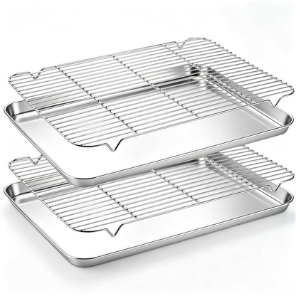 Onader 2 Pack 16x12 Inch Stainless Steel Baking Sheet and Wire Cooling Rack