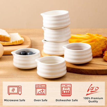 Ceramic Small Sauce Bowls with Spout, White, 3OZ, Set of 6
