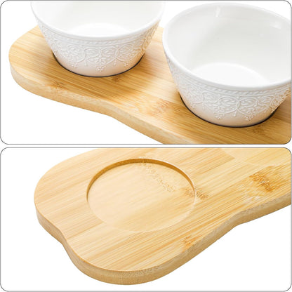 Covzoe Chips and Dip Serving Bowl Set with Bamboo Tray