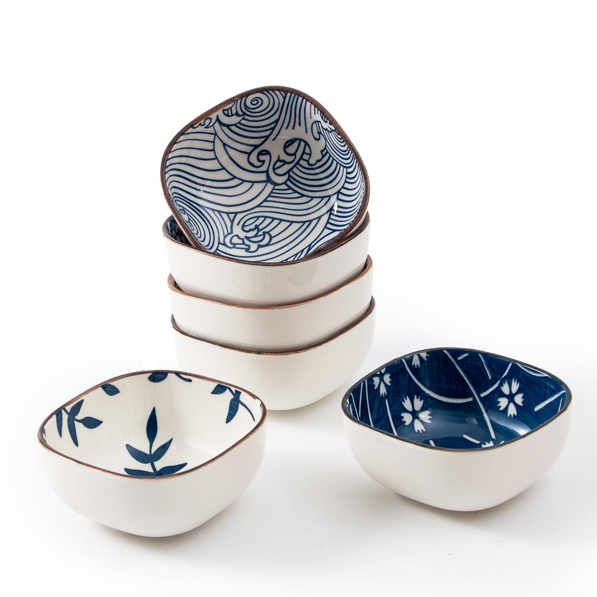 Small Ceramic Dipping Bowls, 5OZ, Blue Ocean, Set of 6