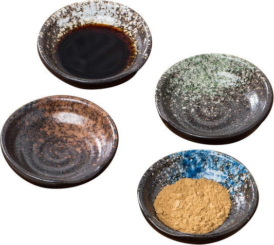Jusalpha 4 PC of 3.5 Inch Ceramic Soy Sauce Dish,Seasoning Dish, Pinch Bowl,Small Dipping Bowls for Side Dishes,Appetizers,Condiments (4, Assorted Color)