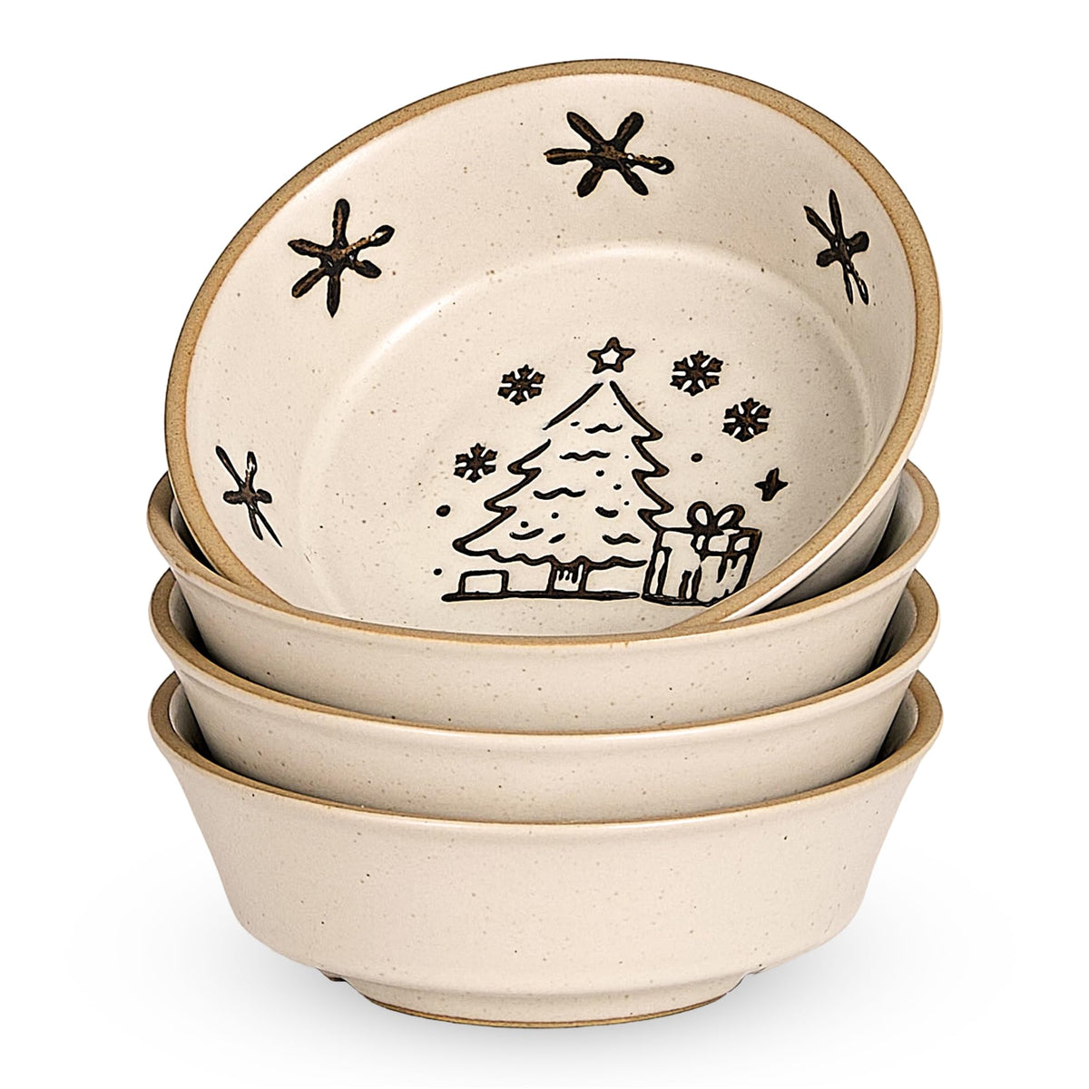 Stoneware Dipping Sauce Side Dishes Set of 4-3.7" Rustic Condiment Bowls - Handcrafted Ceramic Appetizer Plates for Sushi Soy, Charcuterie,Snack, Cheese Boards(Moon)