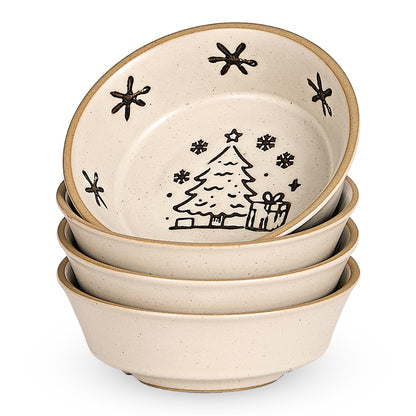 Stoneware Dipping Sauce Side Dishes Set of 4-3.7" Rustic Condiment Bowls - Handcrafted Ceramic Appetizer Plates for Sushi Soy, Charcuterie,Snack, Cheese Boards(Moon)