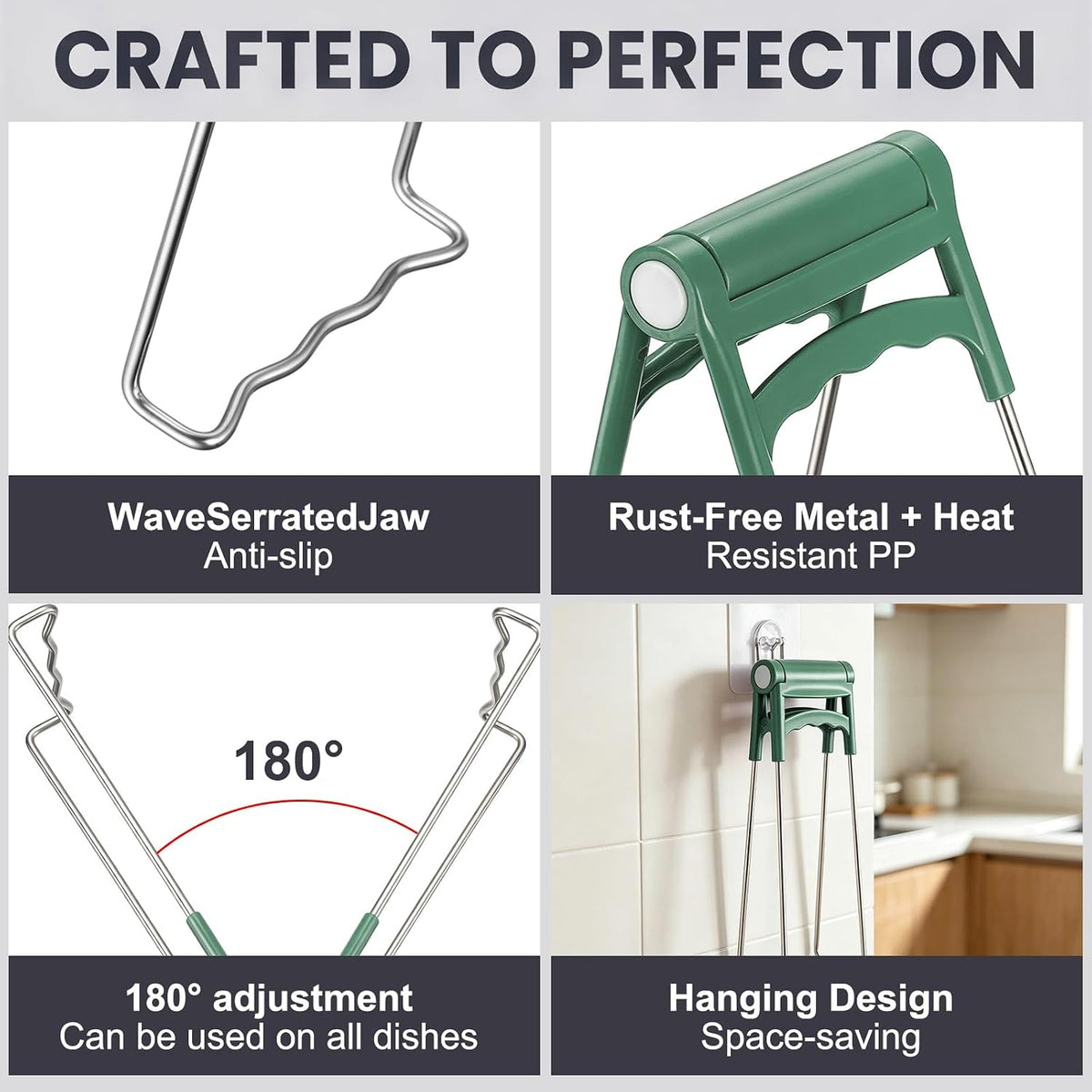METALLIXITY Hot Plate Gripper Stainless Steel Silicone Non-Slip Dark Green