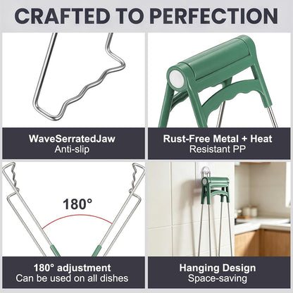 METALLIXITY Hot Plate Gripper Stainless Steel Silicone Non-Slip Dark Green