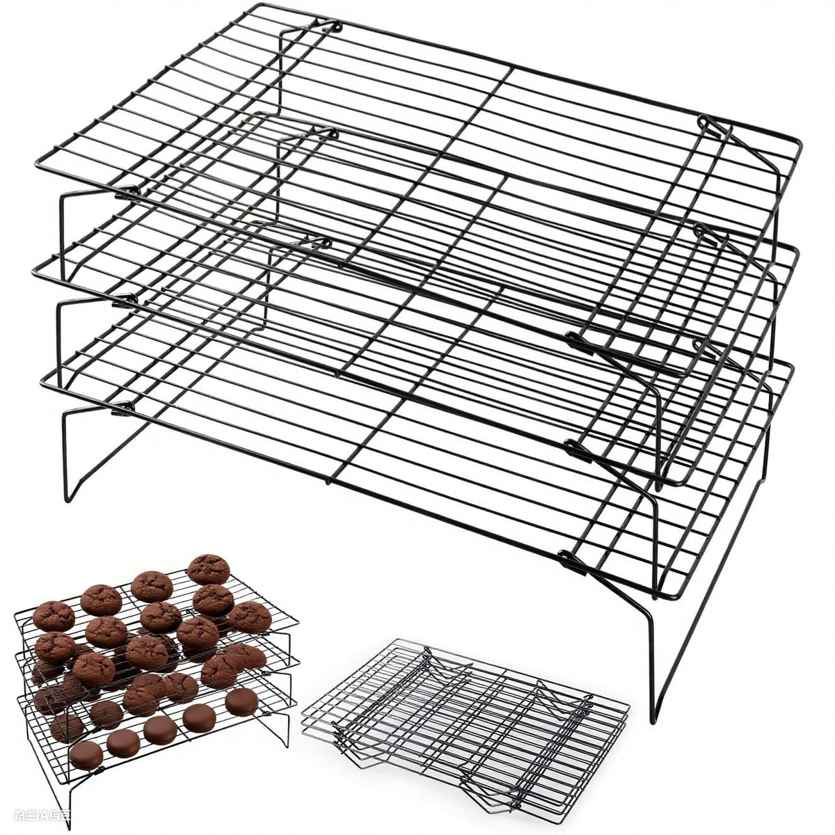 2-Tier Collapsible Cooling Racks, Detachable Wire Cooling Rack Stackable Drying Rack for Cookie Bread Pizza Baking, Fruits, Snacks Perfect for Outdoor Camping