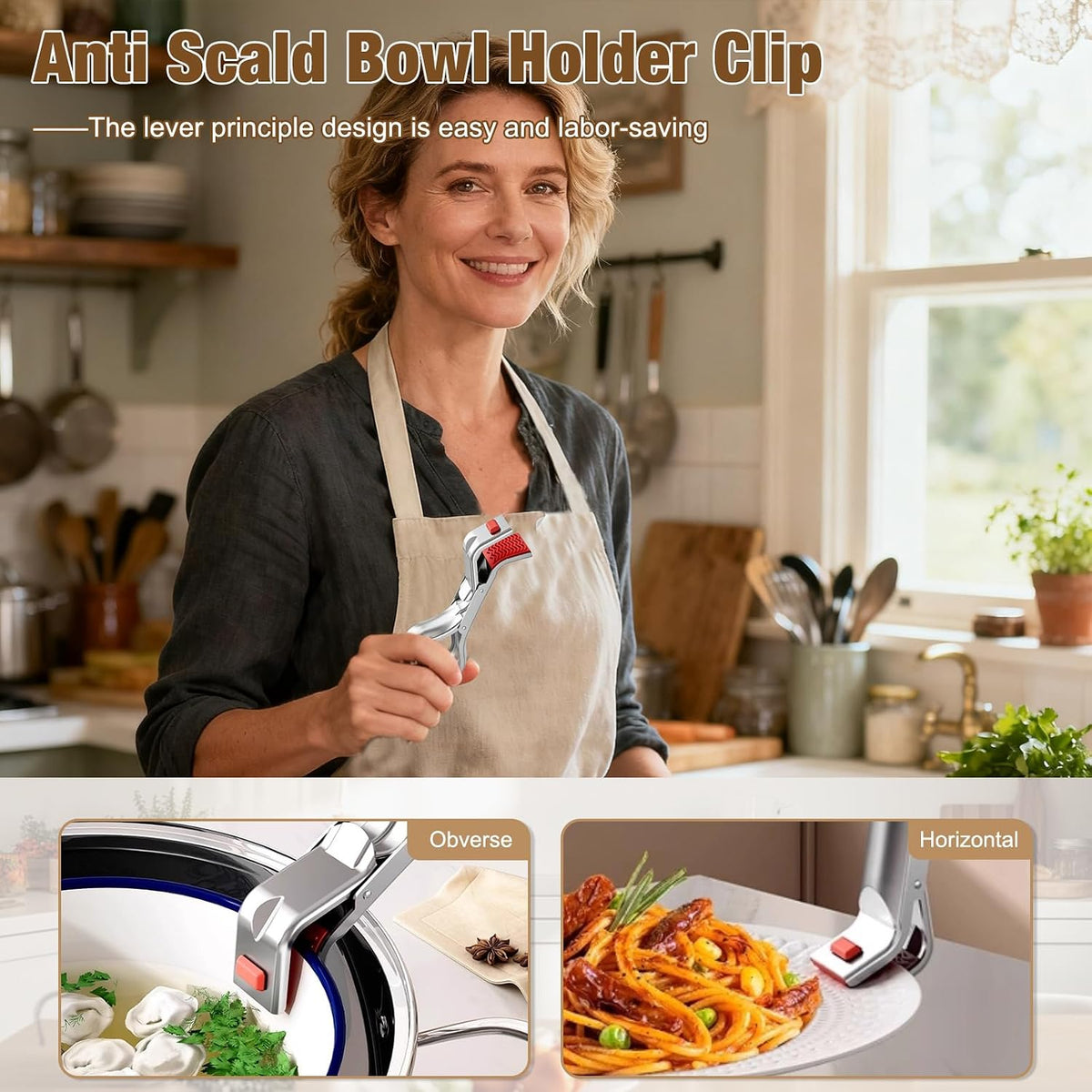 Stainless Steel Hot Plate Gripper Tongs, Anti-Scald Bowl Holder Clip with Silicone Tips for Microwave, Oven, Air Fryer - 4Pcs Multi-Function Anti-Slip Plate Gripper