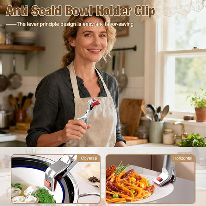 Stainless Steel Hot Plate Gripper Tongs, Anti-Scald Bowl Holder Clip with Silicone Tips for Microwave, Oven, Air Fryer - 4Pcs Multi-Function Anti-Slip Plate Gripper