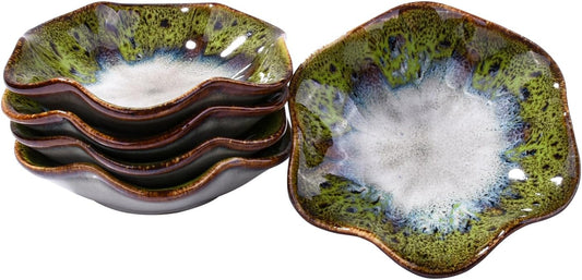 Ceramic Dipping Bowl Set of 5, 4.3'' Green Reactive Glaze Sushi Dishes