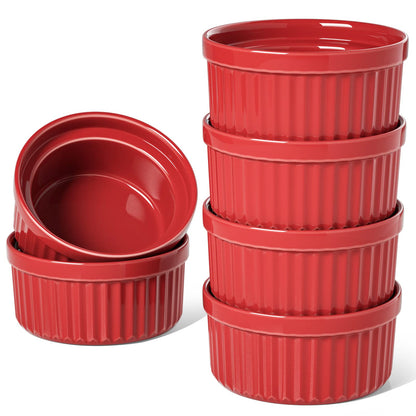 LE TAUCI Ramekins Oven Safe, 4 OZ, Set of 6, Red