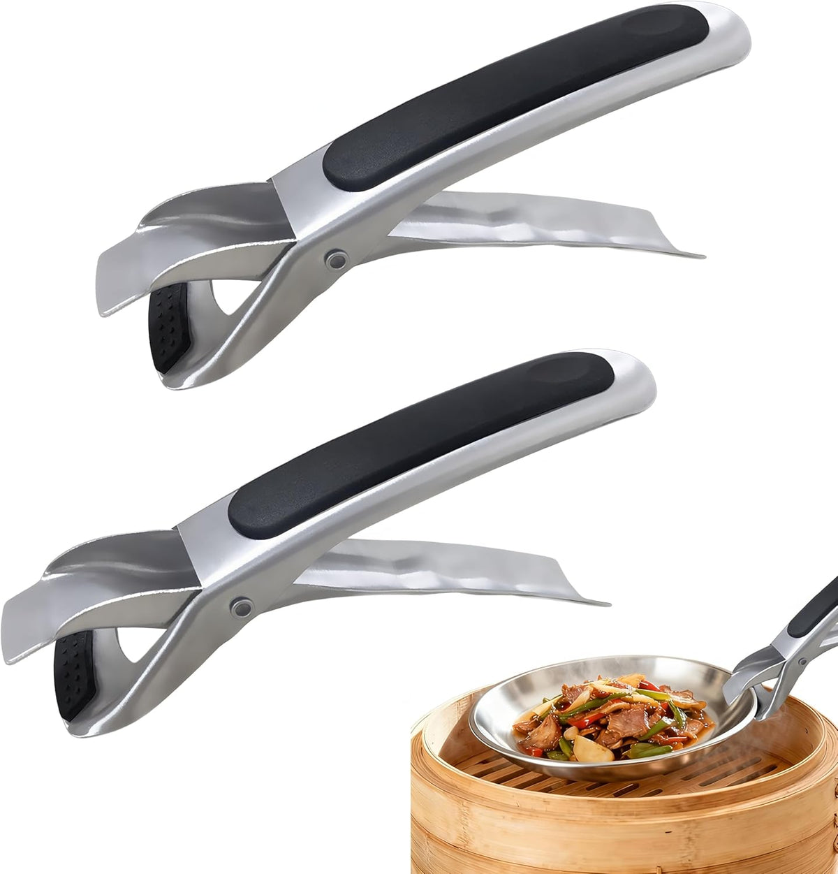 Anti-Slip Plate Gripper Set, Adjustable Stainless Steel Hot Dish Clip, Oven & Microwave Safe for Home Kitchen (2)