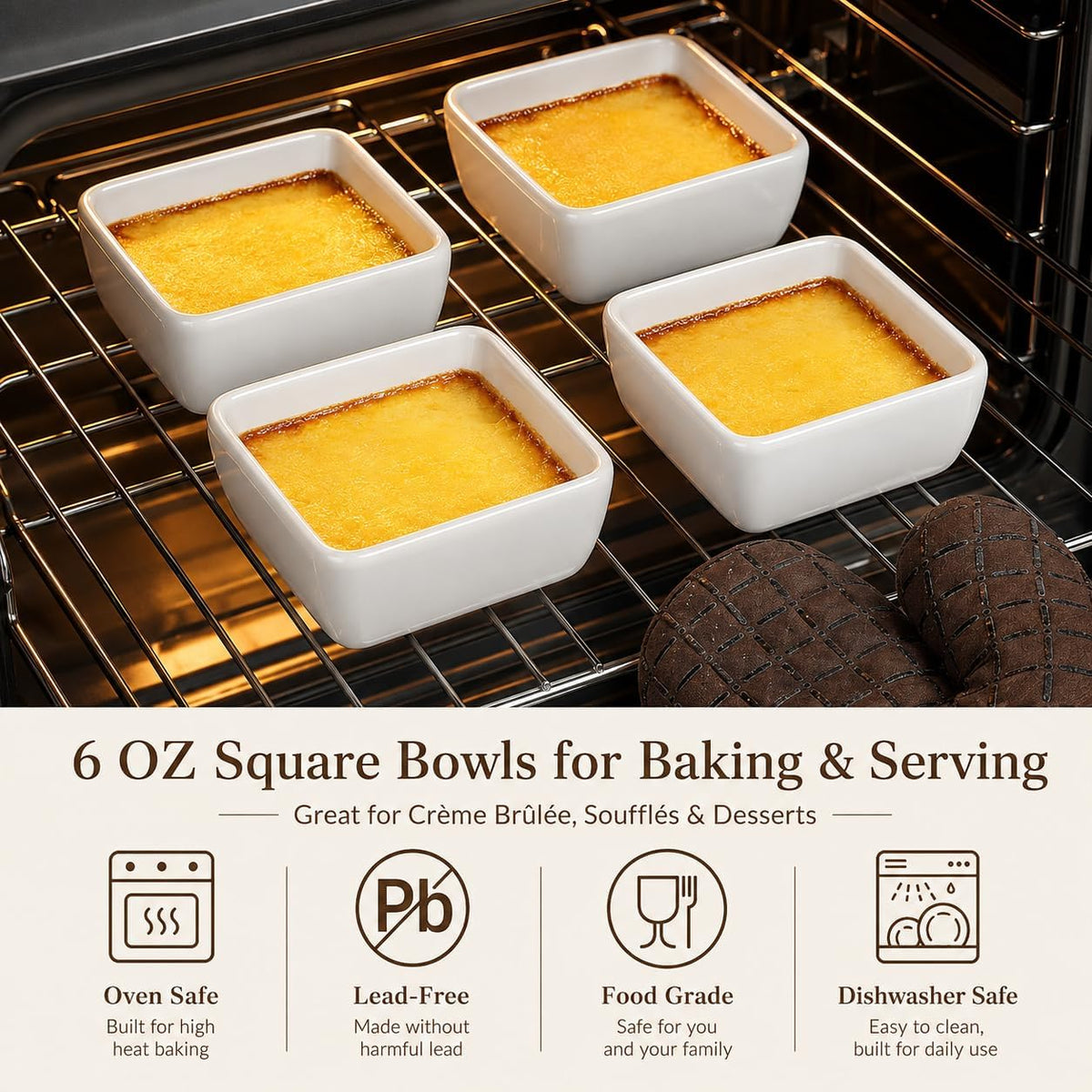 Ceramic Sauce Dipping Bowls, 6 OZ Small Square Ramekins, Set of 6