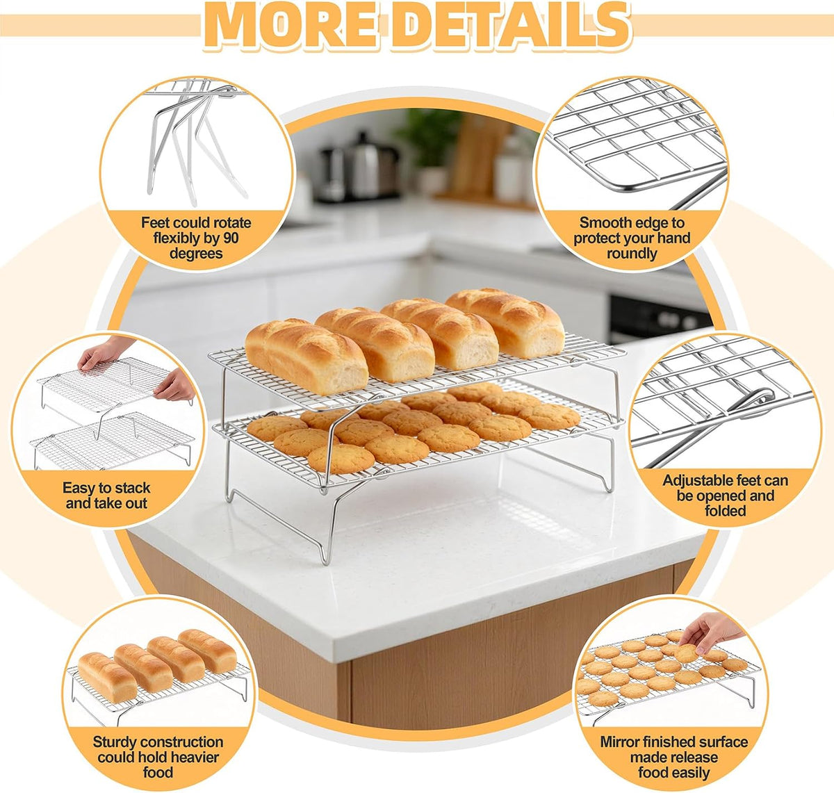 P&P CHEF 4 Tier Stackable Cooling Racks for Cooking and Baking, 15" x 10"