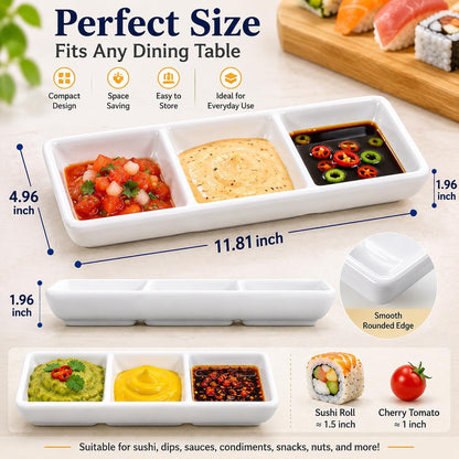Healeved 2 Pack Ceramic Appetizer Serving Tray Set 11.81X4.96 in White