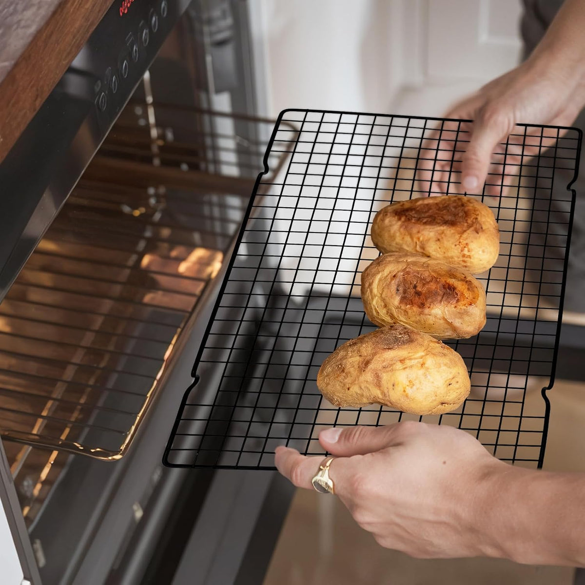 6Pcs 16x10 Inch Cooling Racks, Stainless Steel Baking Rack with Handle, Wire Rack & Cookie Cooling Rack for Roasting, Grilling, Drying Oven and Dishwasher Safe