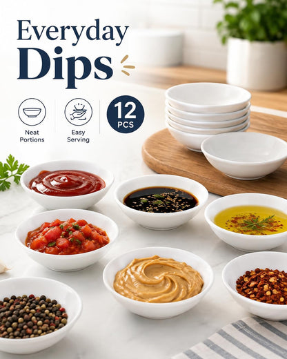 Angoily Ceramic Sauce Dish 12pcs 2.75 in White Dipping Bowl