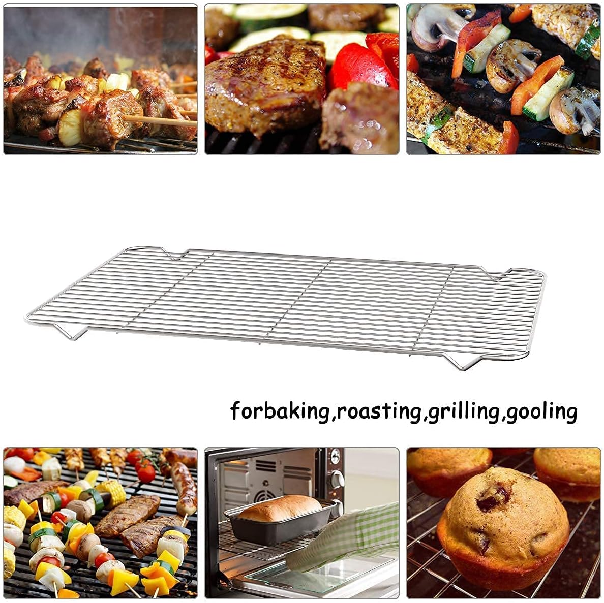 Cooling Rack Set of 3, Baking Rack Stainless Steel Wire Rack for Baking Cooking Roasting Grilling Cooling, 15” x 11” x 0.5” Wire Racks, Fit Various Size Cookie Sheets Oven