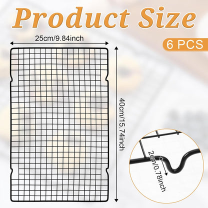 6Pcs 16x10 Inch Cooling Racks, Stainless Steel Baking Rack with Handle, Wire Rack & Cookie Cooling Rack for Roasting, Grilling, Drying Oven and Dishwasher Safe