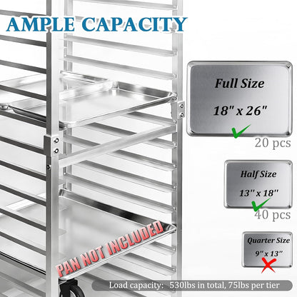 lopeztek Commercial 20-Tier Half & Full Sheet Pan Rack with Wheels