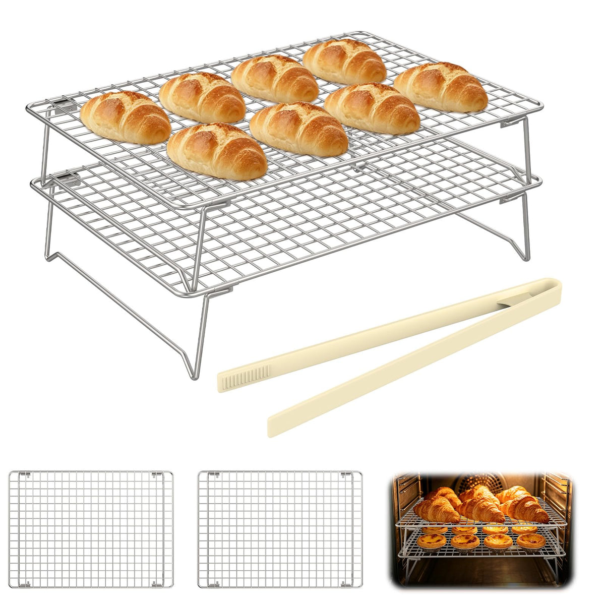 2-Tier Baking Cooling Rack with Legs, 13"x 9" w/50 Parchment Paper