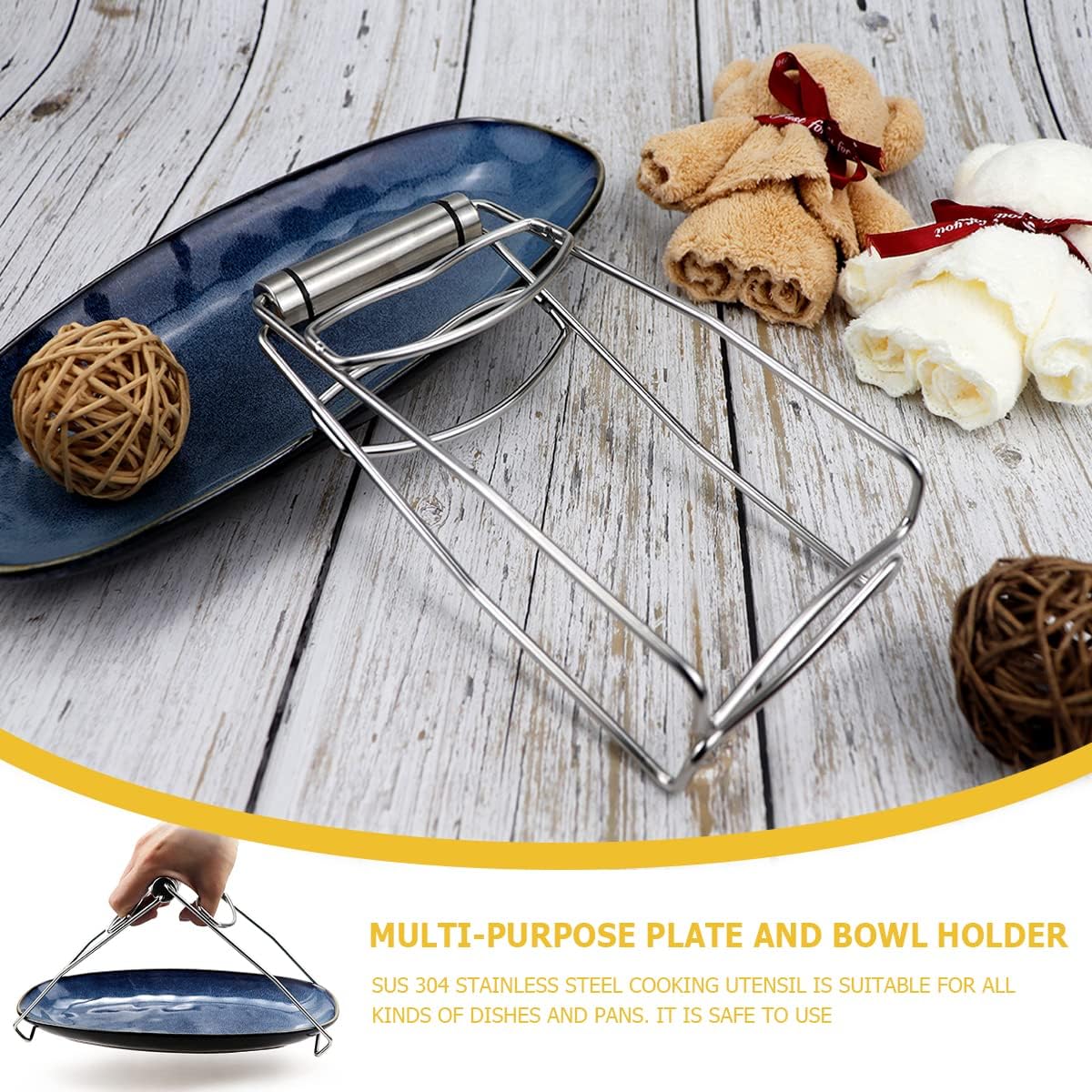 DOERDO Kitchen Folding Hot Dish Plate Clip Plate Stainless Steel Tongs Bowl Clips for Kitchen Home Restaurant Cooking